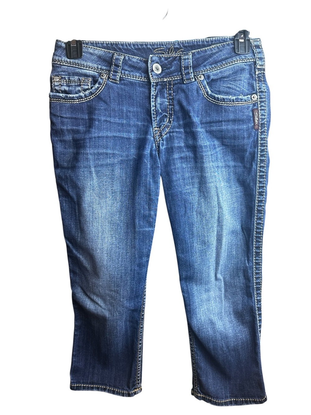 Cropped Silver Jeans Relaxed Fit Indigo Wash Capri Length